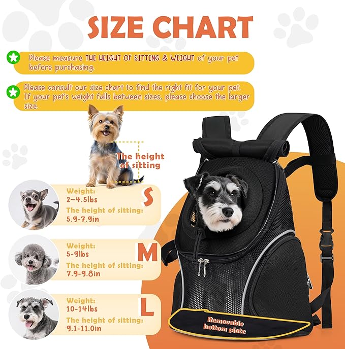 WOYYHO Pet Dog Carrier Backpack with Top and Side Windows, Small Dog Front Backpack Ventilated Mesh Dog Back Pack with Safety Belt for Travel Hiking Outdoor Adventures (Size S: 2-4.5 lbs, Black 2.0)