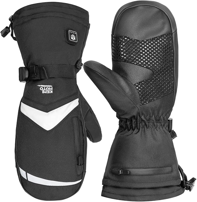 KEMIMOTO Heated Mittens for Men Women Rechargeable, Ski Mittens with Electric Battery 2pcs 7.4V 2500MAH Touchscreen Water-Resistant Warm Gloves for Winter Skiing Walk a Dog Snowmobile Camping