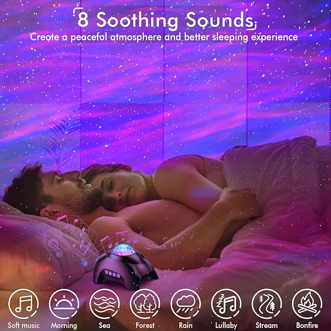 Rossetta Star Projector, LED Night Light Aurora Galaxy Projector with Bluetooth Speaker, White Noise, Timer and Remote for Room Decor, Gifts for Kids, Adults, Christmas, Birthday, Black