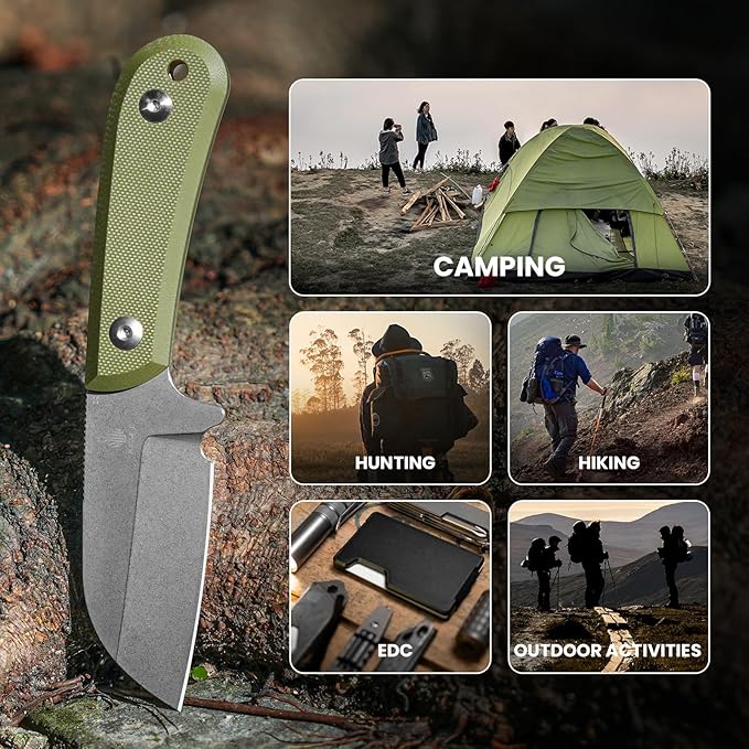 Kizer Deckhand Fixed Blade Knife with Sheath, D2 Blade Camping Knife G10 Handle, Fixed Blade EDC Knives for Men Women, Outdoor Hunting Hiking Survival Knives 1062M2