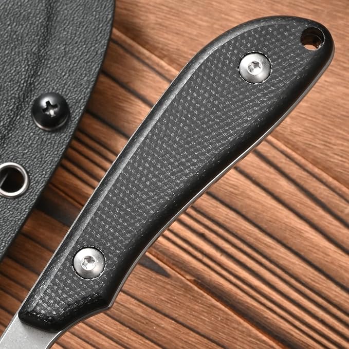 FF101 Micarta Handle Fixed Blade Knife, AUS-10 Steel Blade Full Tang Knife with Sheath for Outdoor Camping Hunting Fishing Working (Black)