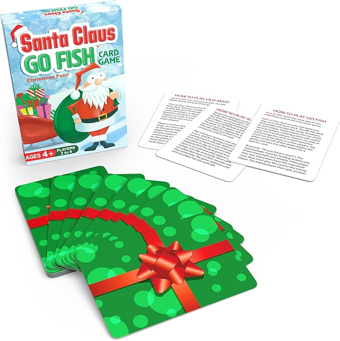 Santa Claus Go Fish – A Family Christmas Game for Kids Ages 4 & Up | Go Fish, Old Maid, and Slap Jack in One Deck (Holiday Stocking Stuffers, Gift for Boy or Girl, Fun Family Board Game Night)