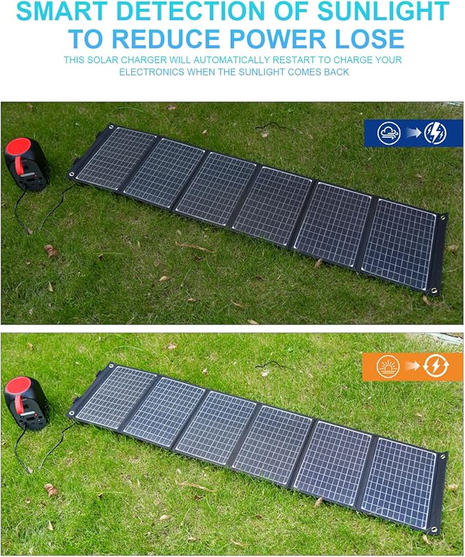 ELECAENTA 60W Portable Solar Panel, 45W USB C & QC 3.0 for Cellphone Tablet Camera Drones, 24% High Efficiency, Foldable Monocrystalline ETFE Solar Charger for Power Station Outdoors Camping RVs