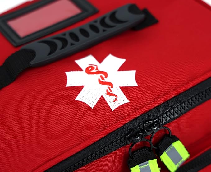 Lightning X Mid-Sized First Responder EMT Bag | LXMB25 | Fully Stocked w/ 240+ First Aid, EMS & Trauma Supplies - RED