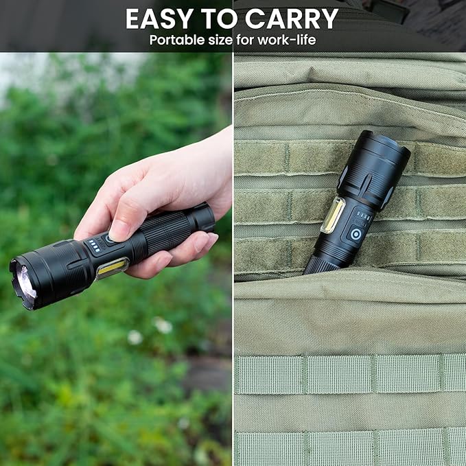 Rechargeable Flashlight 99000 High Lumens, Super Bright LED Flashlight with 7 Modes, Waterproof Powerful Flash Light for Camping, Home, Emerge?©cies (Black)