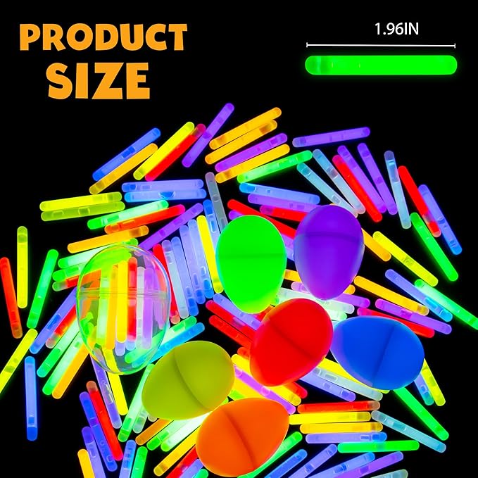 POPGIFTU 200 Mini Glow Sticks Bulk Pack, 8 Bright Colors 1.96" Glow in the Dark Sticks for Easter Egg Hunt, Basket Stuffers, Party Favors, Neon Parties, Weddings, Halloween, Classroom Prizes