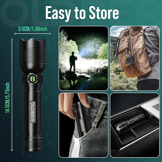 Rechargeable LED Flashlights High Lumens, 2 Pack 5 Modes Small Bright Handheld Flash Light, Zoomable, Powerful, Waterproof for Camping, Home Emergency