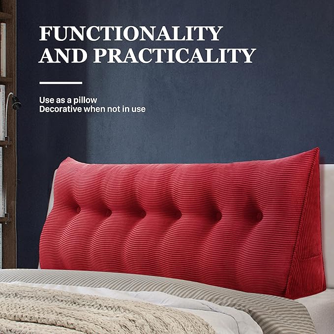 13 lbs Thickened Wedge Pillow Headboard Body Positioner Triangular Reading Pillow Bed Bolster Pillow for Sitting in Bedwith Removable Cover Backrest Red California King