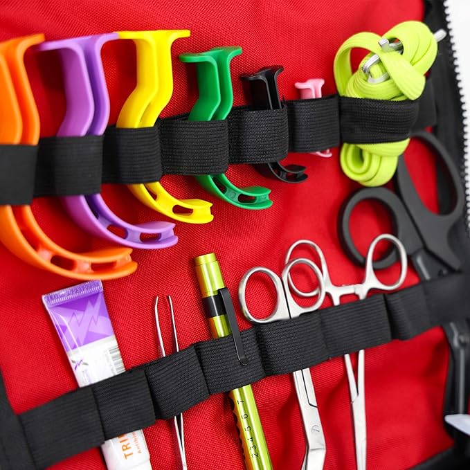 Lightning X MB30-SKC Large EMT Trauma Kit | Fully Stocked First Responder Bag w/ 240+ Supplies | EMS Fire Police Office Sports Team Emergency Medical Kit - RED