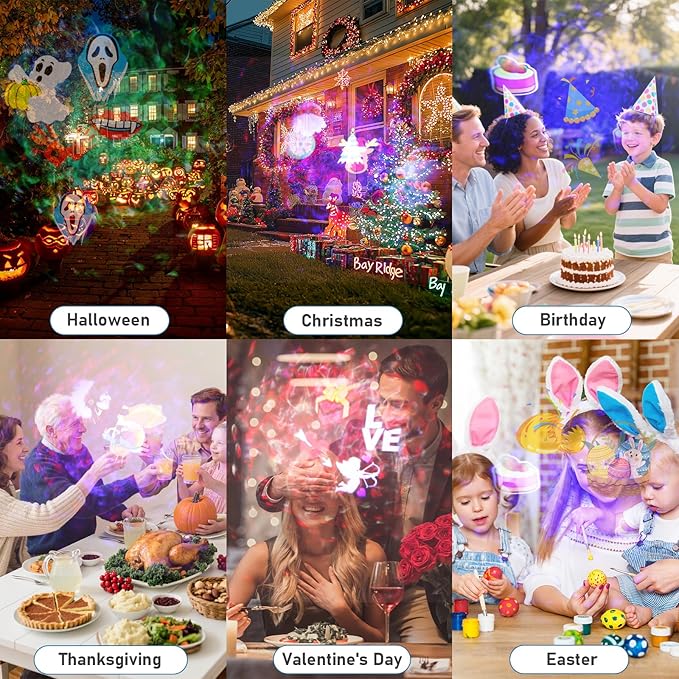 2025 Upgraded Holiday Projectors, Brighter Halloween Decorations Projector Lights, Christmas Projector with 10 HD Replaceable Slides (Ocean Wave & Patterns), Waterproof Halloween Projector Light Show