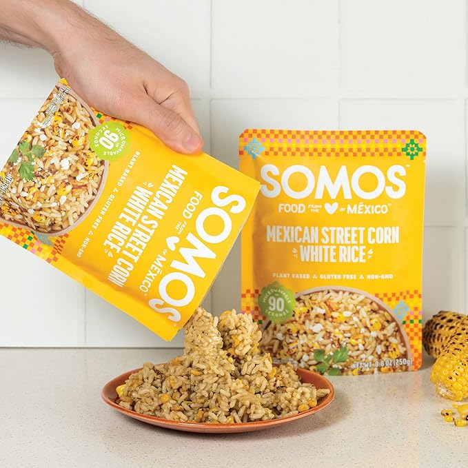 SOMOS Mexican Street Corn White Rice ??Gluten Free, Non-GMO, Vegan & Microwavable Meals Ready to Eat - Delicious, Healthy & Convenient - Perfect for Burrito Bowls, Tostadas & More | 8.8 oz (Pack of 6)