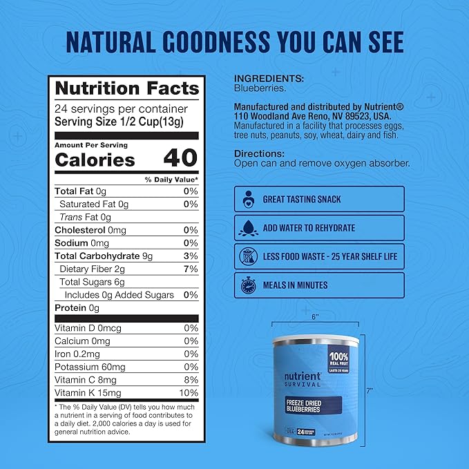 Freeze-Dried Strawberries ??Premium Sliced | #10 Can | 25-Year Shelf Life | Emergency Food & Clean Snacking (Blueberries)