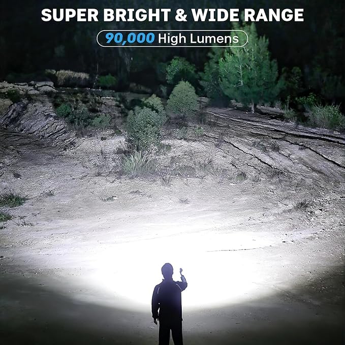 Flashlights Rechargeable LED High Lumens - 99,000LM Super Bright Flashlight, Adjustable Powerful Flash Light with 5 Modes, Waterproof Handheld Flashlight for Home, Camping(2 Pack)