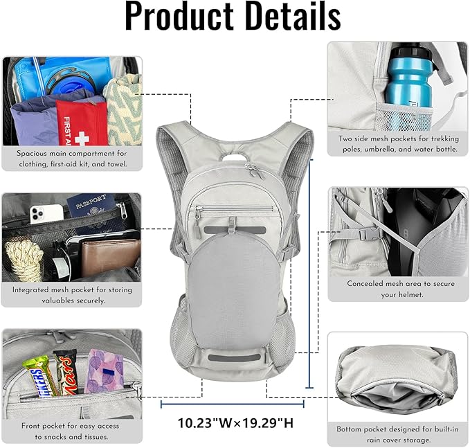 Zavothy 18L Multipurpose Hiking Backpack with 3L Water Bladder ??Durable Hydration Backpack with Insulated Bladder Compartment, Hidden Helmet Holder & Rain Cover ??for Hiking, Commuting, and Camping