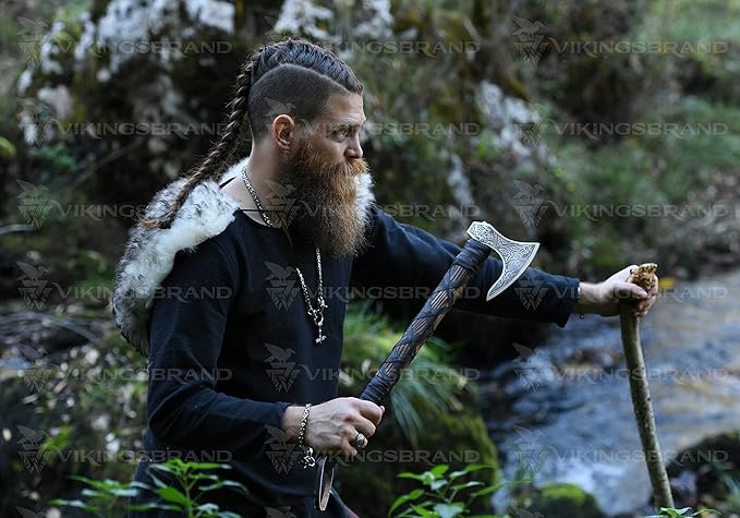Genuine Viking Bearded Axe - 1095 Carbon Steel, 55-58 RC Hardness - Includes Leather Cover, 21.6 Inches