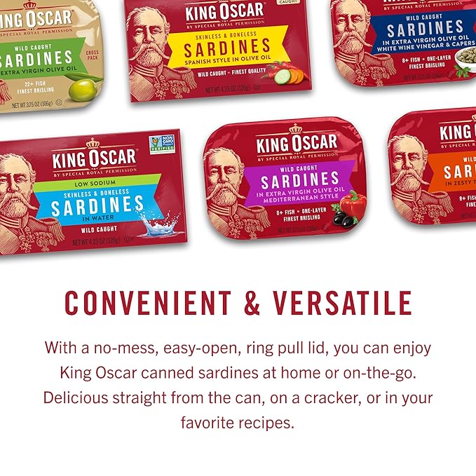 King Oscar Wild Caught Brisling Sardines Tiny Tots Extra Virgin Olive Oil, 45 Oz, Pack of 12