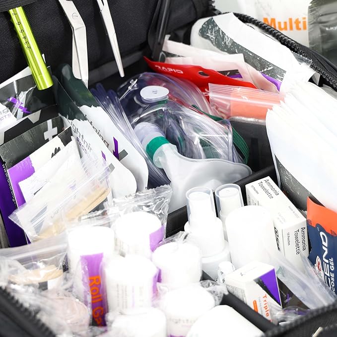 Lightning X MB30-SKC Large EMT Trauma Kit | Fully Stocked First Responder Bag w/ 240+ Supplies | EMS Fire Police Office Sports Team Emergency Medical Kit - Black