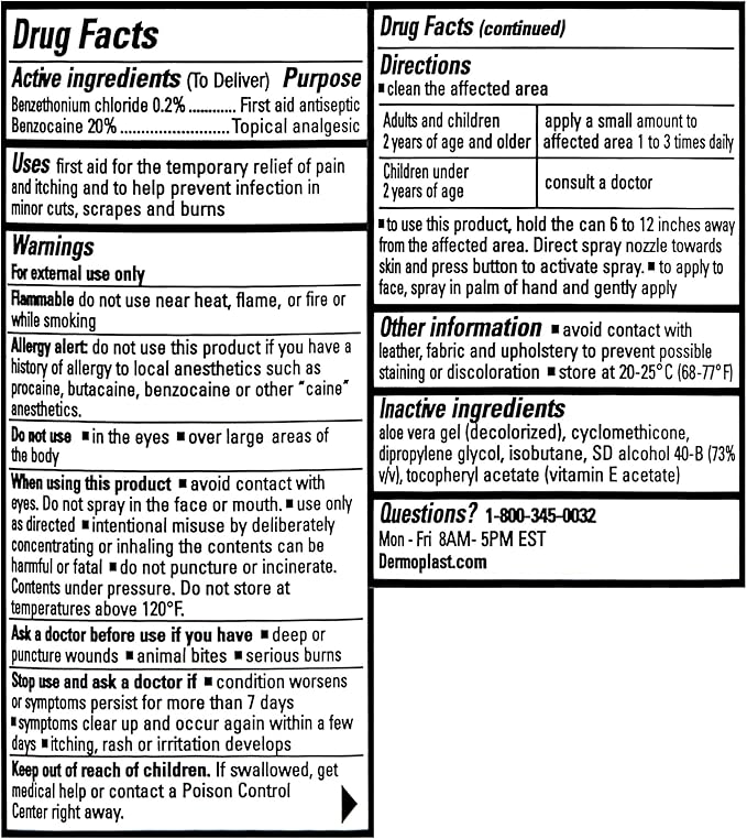 Dermoplast First Aid Spray, Analgesic & Antiseptic Spray for Minor Cuts, Scrapes and Burns, 2.75 Ounce (Packaging May Vary)