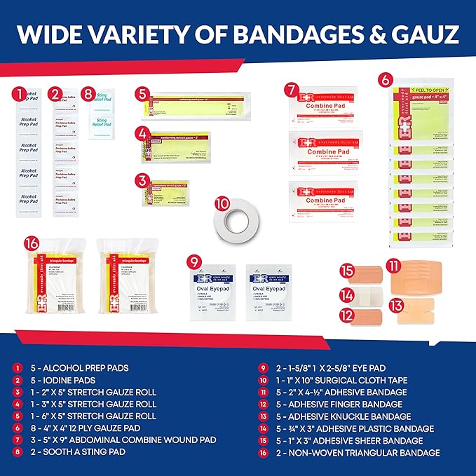Fully Stocked Trauma First Aid Kit ??First Responder II Bag with Tools, Gauze, Bandages, Scissors & Gloves ??Compact & Portable ??OSHA and ANSI Compliant ??Orange