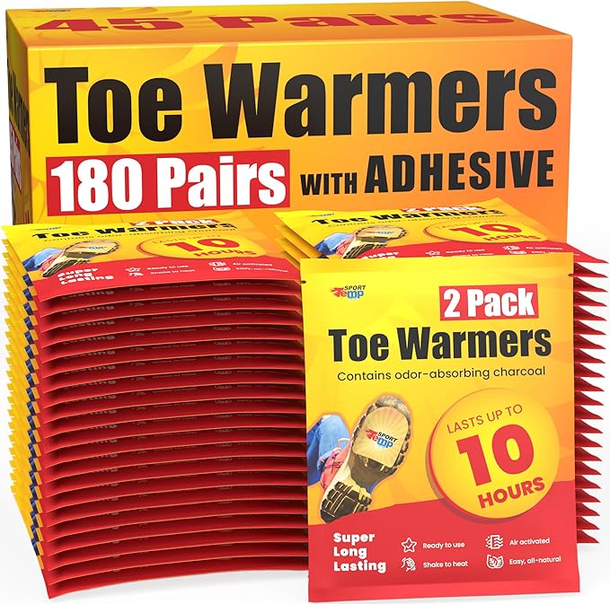 Toe Warmers - Up to 10 Hours of Heat, Easily Apply with Adhesive - Ultra Thin, Easy, All Natural - Air Activated, Odorless Hot Toe Warmers - Sport Temp
