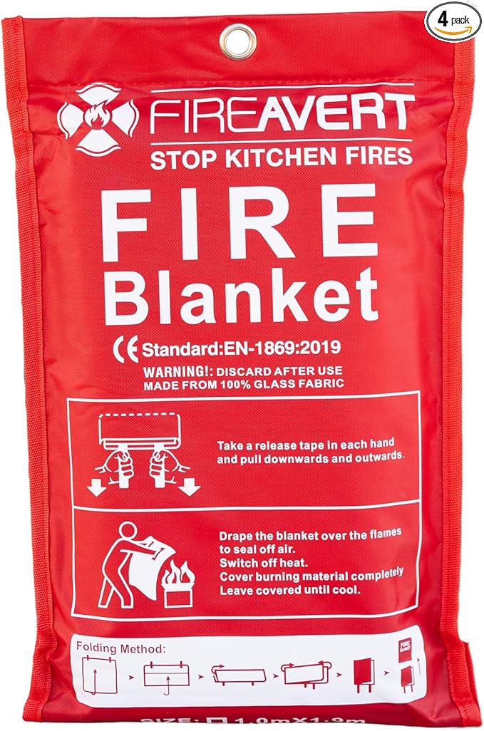 Emergency Fire Blanket for Home and Kitchen – Fire Safety Blanket for Kitchen, Camping, Vehicles & More - 4 Pack
