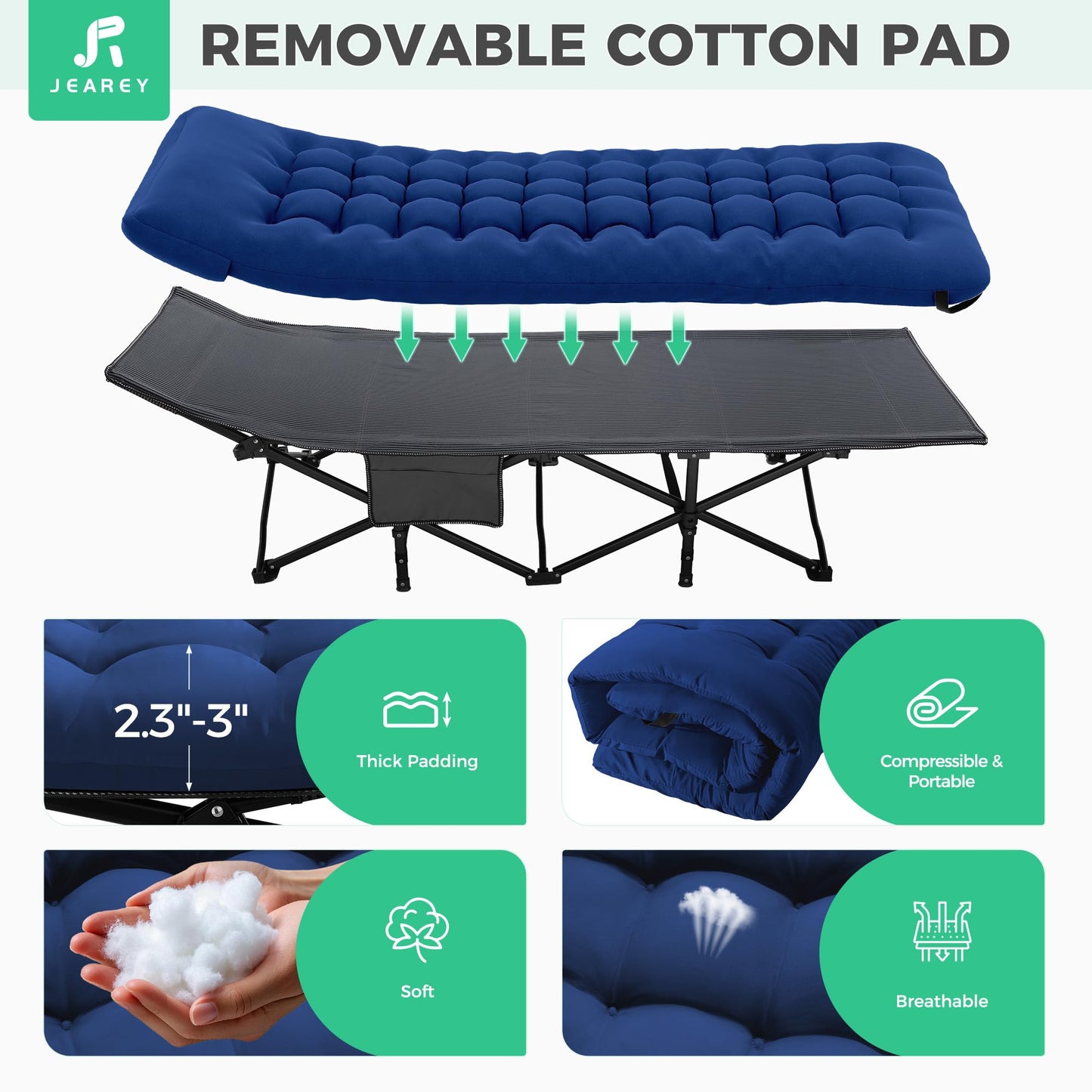 JEAREY Camping Cot for Sleeping 28" Extra Wide, Heavy-Duty 1200D Oxford Foliding Cots for Adults