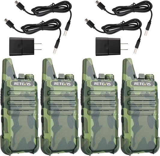 Retevis RT22 Walkie Talkies Rechargeable, Voice Activated, Emergency Alarm, Outdoor Cruise Ship ATV Hunting Skiing Handheld Two Way Radio Walkie-Talkies (4 Pack,Camouflage)