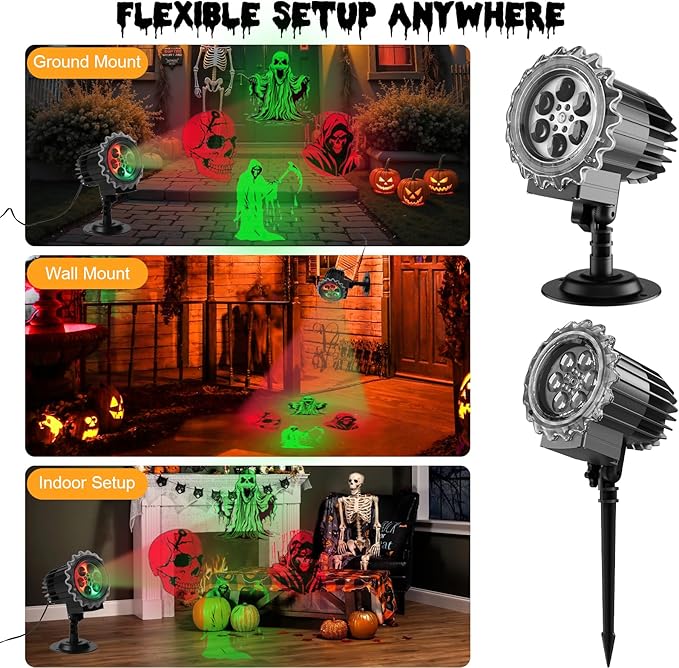 Halloween Projector Light Outdoor Waterproof – Color 3D Ghost Projection Decorations Lights with Wall & Ground Mount, US Plug, HD Spooky Animation for Yard, Window, Party, Garden, 2025 Halloween Decor
