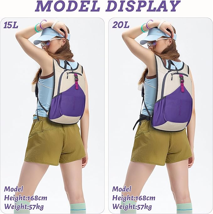 20L Small Hiking Backpack for Men Women Foldable Packable Back Pack Ultralight Hiking Daypack for Travel Camping Outdoor, Beige Purple