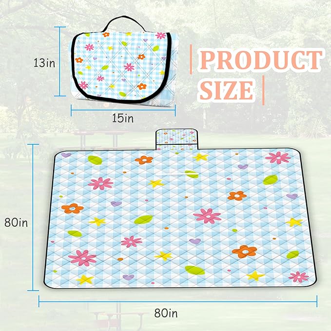 Extra Large Picnic Blanket Waterproof,80"x 80"Foldable Machine Washable Beach Blankets,Outdoor Blanket for 6-8 Adults,Picnic Mat Suitable for Indoor Crawling,Park Beach,Camping,Hiking,Travel( Flower)