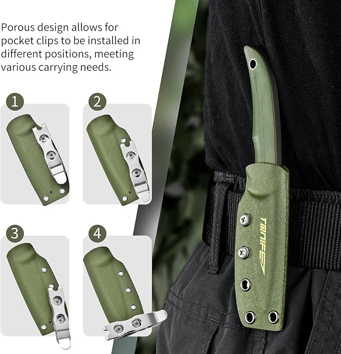 TONIFE Nova 2.68'' Blade Mini Neck Knife Full Tang Fixed Blade Knife with Kydex Sheath and Adjustable Paracord Lanyard for Camping Outdoor Survival Tool (Green+Satin)