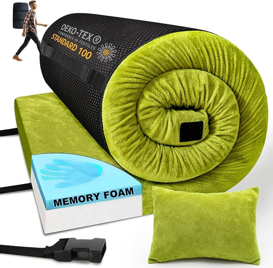 Sleeping Pad,3-inch Thick Memory Foam Camping Mattress,Portable Roll-Up Mat for Car/Tent/Floor/Cot/Travel,Comfortable Pad for Guests Sleepover