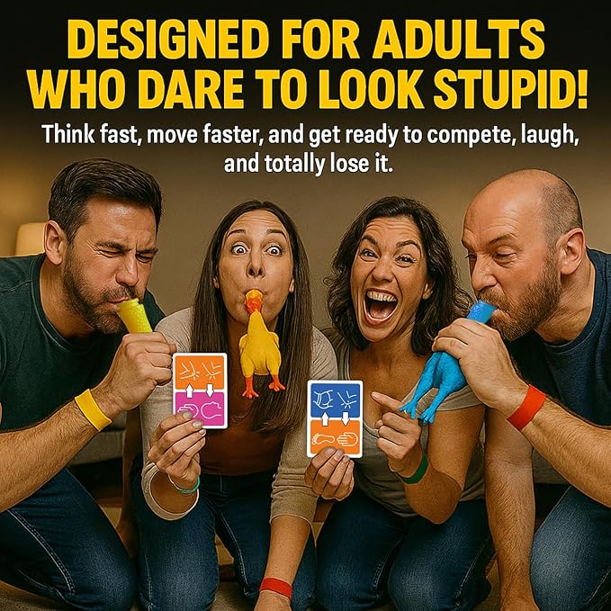 QUOKKA Fast-Paced Challenge with Chickens, Color Bracelets & 100 Cards – Outrageous Group Game for Game Night, House Parties & Grown-Up Chaos – A New Take on a Classic Floor Games