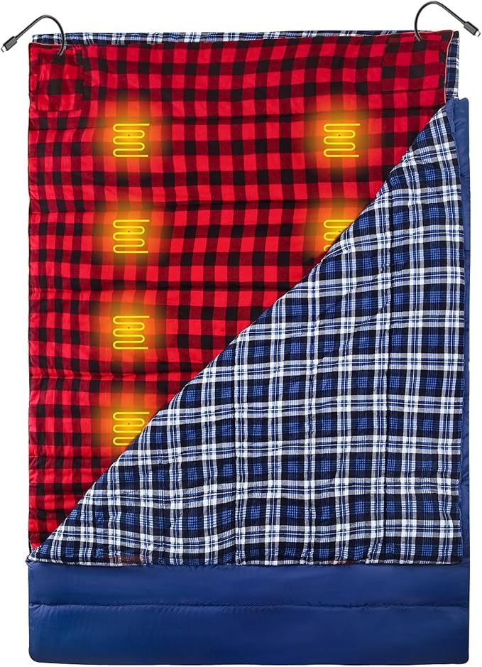 Heated Sleeping Bag pad, Heated Sleeping Bag Liner, Type-C Input, 5+5 Heating Zones, Operated by Power Bank (Battery NOT Included) or Other USB Power Supply. Type-C.
