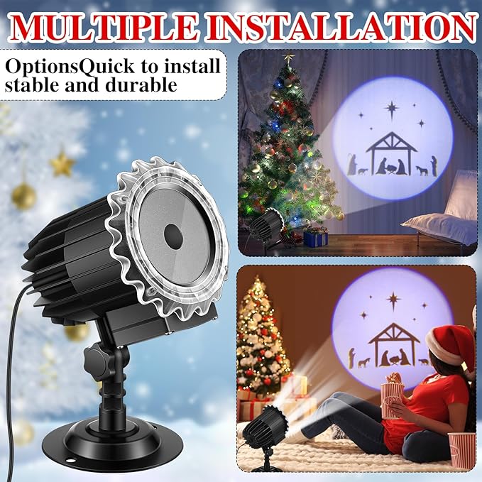 Tuanse Christmas Nativity Outdoor Projector Nativity Scene Projector Light LED Flood Light Holiday with Stars for Christmas Party Garden Landscape Decoration