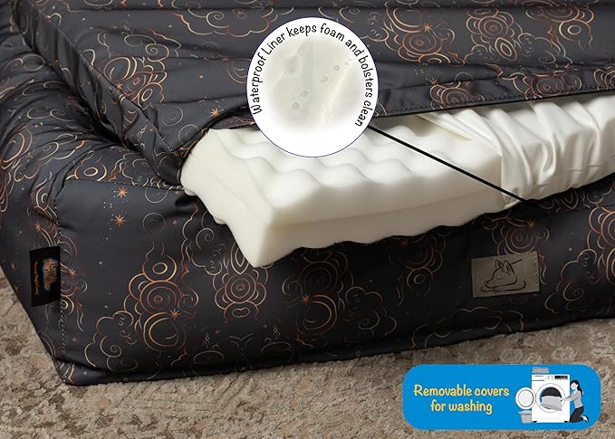 Furry's Paradise Foam Cuddler Waterproof Bolster Pet Bed with Reversible Cushion, Recycled Fibers and Non-Slip Bottom. (in The Clouds, Orthopedic Small)