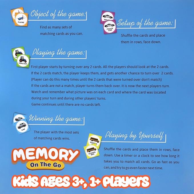 Point Games Memory Game for Kids, Matching Card Games, Flash Cards - Educational Toys - Preschool Learning - Birthday Gift for Boys & Girls Ages 3+