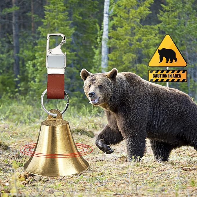 Pacify 2" Loud Bear Bell with Whistle for Hiking, 3 in 1 Solid Brass Bear Bells with Emergency Whistle and Carabiner for Survival, Hiking, Camping, Fishing, Biking
