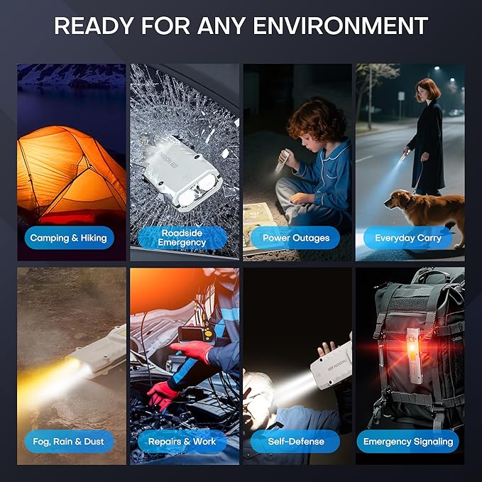 EDC Tactical Flashlight, Flat Flashlights Rechargeable,Dual-Switches LED Small Flashlight with Digital Display,Stainless Steel 8 Modes Pocket Flash Light for Home, Camping,and Emergency Use