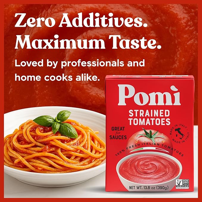 Pomì Strained Tomatoes 13.8oz (Pack of 12) - Creamy, Velvety Italian Tomato Puree, No Additives or Preservatives - BPA-Free Pureed Tomatoes Made from 100% Fresh Italian