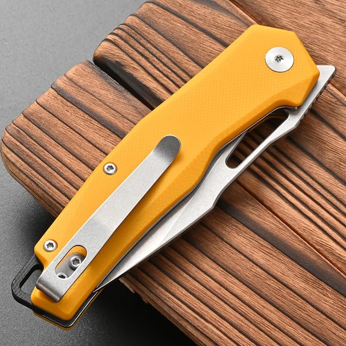 FF21 Folding Pocket Knife,VG10 Steel Blade G10 Handle Full Tang Knife for Outdoor Activities Camping Hunting Fishing(Yellow)