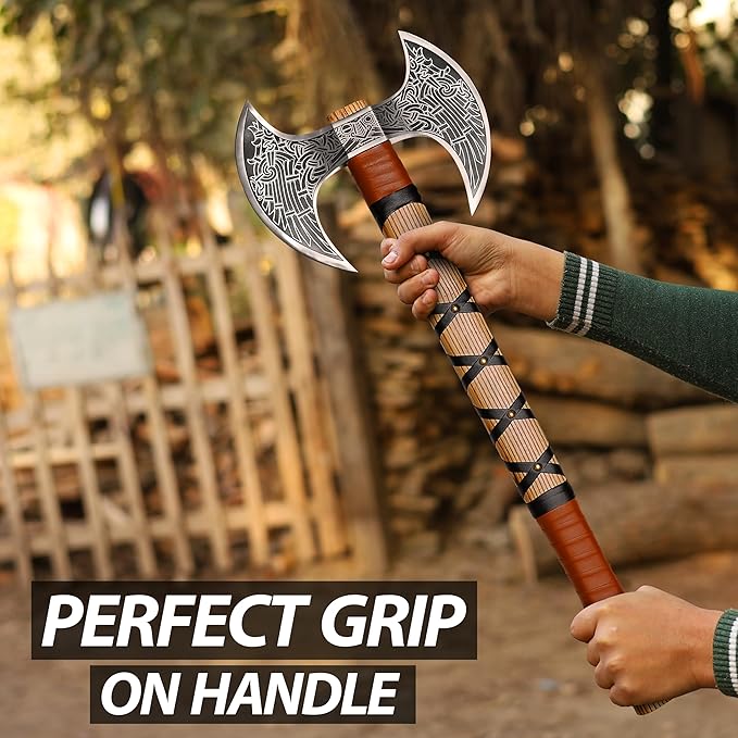 SHINY CRAFTS ® Hand-Forged Viking Axe | Bearded Hatchet | Medieval Battle Tool for Camping & Survival | Unique Gift for Men, Groomsmen & Christmas (Brown-SCA-13)