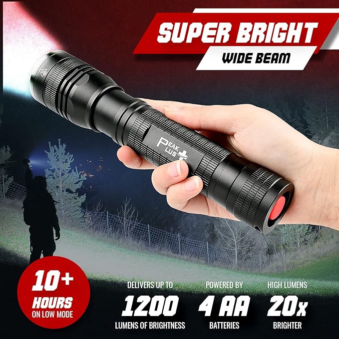 PeakPlus High Powered LED Flashlight LFX2000, Brightest High Lumen Light with 5 Modes, Zoomable and Water Resistant, Best Flashlights for Camping, Dog Walking and Emergency