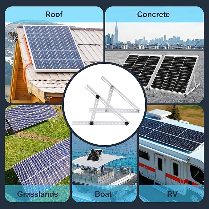 Solar Panel Mount, Upgraded 16" Adjustable Brackets with Foldable Tilt Legs Adjustable Solar Ground Mount for 1-2pcs 10-50 Watt Portable Solar Panel for RV, Roof, Boat, and Off-Grid