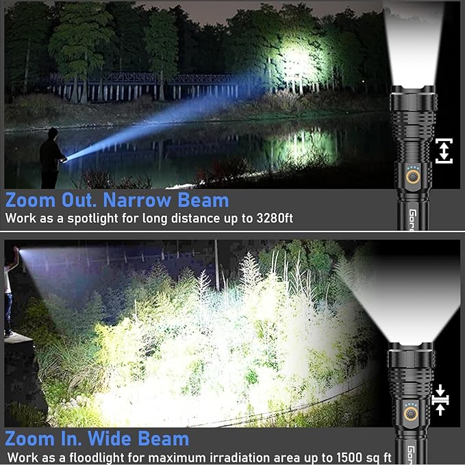 Goreit Flashlights LED High Lumens Rechargeable, 2000 Lumens XHP70.2 Super Bright Flashlight, Flash Light Battery Powered, Powerful Handheld Flashlight with Holster for Emergency Camping Hiking Gift