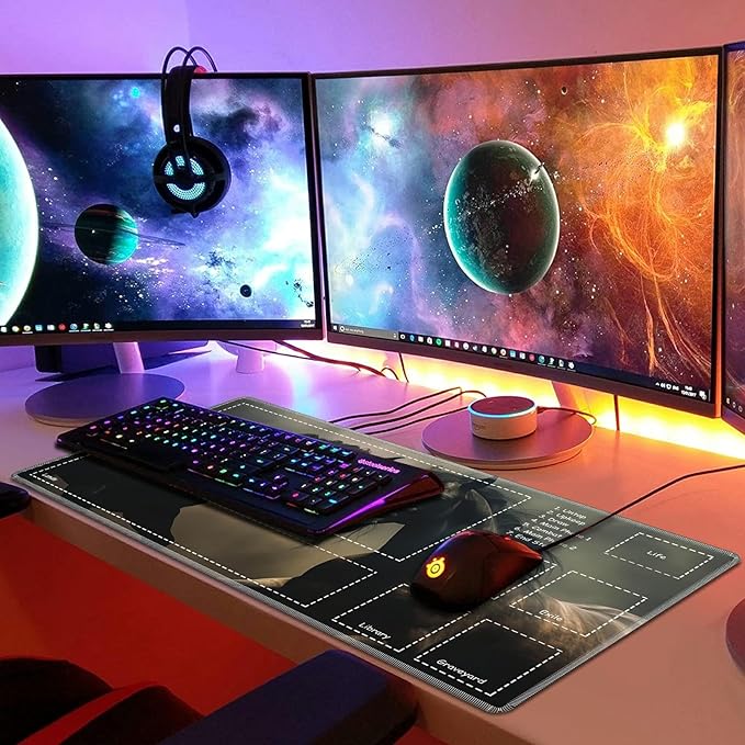Playmat for MTG with Zones, 24 x 14 inches Game Play Mat for MTG TCG, Trading Card Game Play Mat Desk Mats with Stitched Edges Non-Slip Base, Two Horses