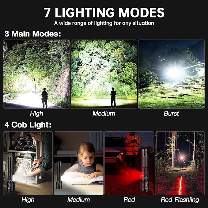 Flashlight Rechargeable 99,000 High Lumens, 2 Pack Super Bright Flash Light with 7 Modes, Waterproof Powerful Linternas, Multifunctional Handhedl Torch for Camping, Home