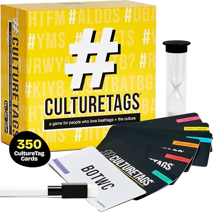 Culture Tags-Card Game for People Who Love Hashtags + Culture, Party Game Set, Gift for Family Fun or Virtual Play, Ages 13+ Years, CB Games