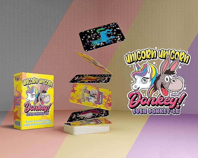 Unicorn Unicorn Donkey! Even Donkey-er - A Fast, Fun Card Game for Kids & Families. Outsmart Your Opponents and Keep Those Dorkey Donkeys Away! Ages 4+ | 2-6 Players | from PBN'J Games