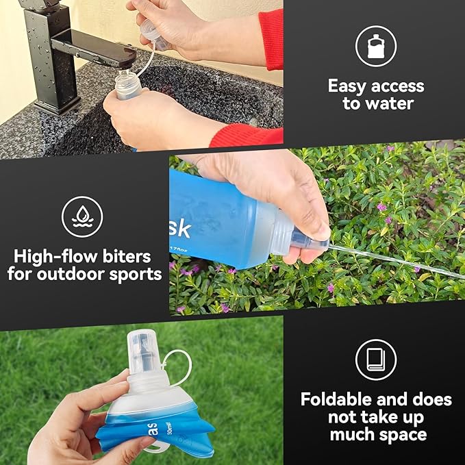 500ml Soft Flask, Soft Water Bottle for Hydration Packs, Running, Hiking, Cycling and Climbing - 2Pcs Blue